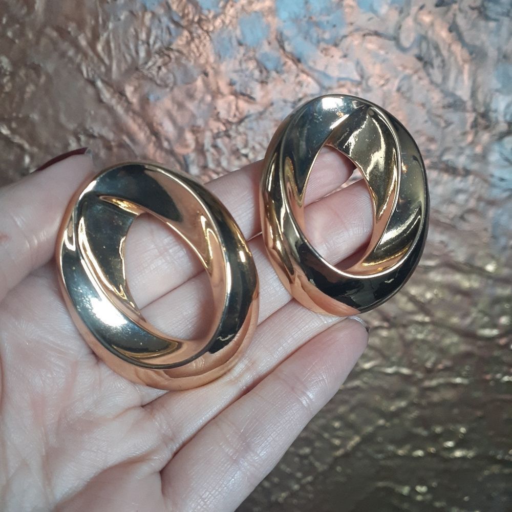 Zara Goldtone Oval Sculpural Statement Earrings